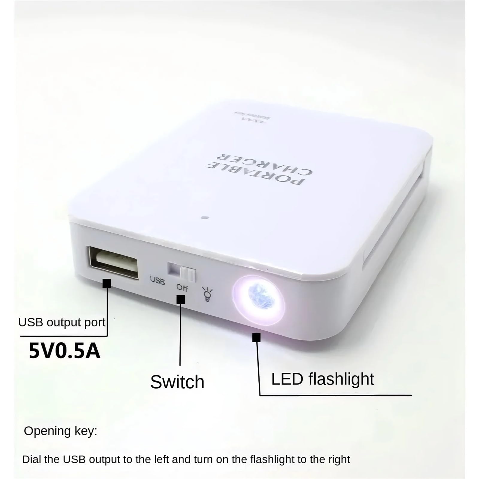 Cargador de teléfono alimentado por batería, caja de alimentación externa, cargador de batería de emergencia por 4 pilas AA con puerto USB y linterna (blanco, 5 piezas)