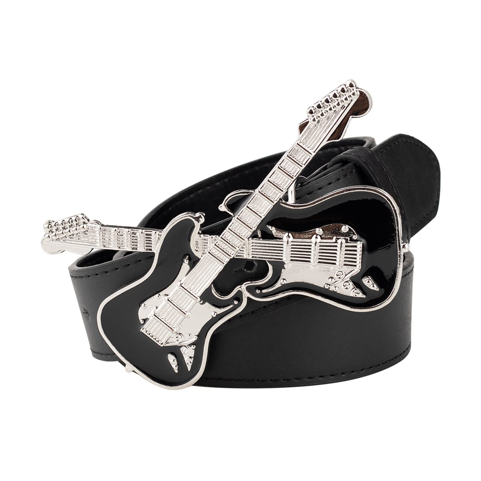 Wrjahcg Unisex Black Belts For Men,Western Cowboy Belt Musical Guitar Buckle Head Rock Music Party Youth Belt,,90Cm/35.43''