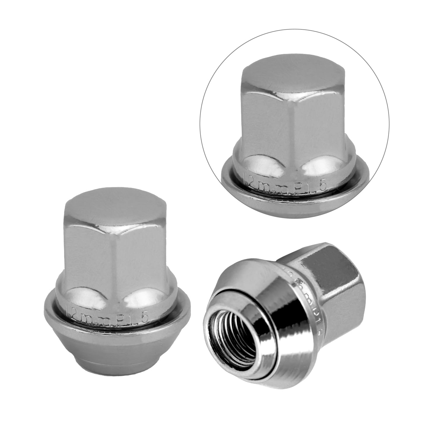 QWORK® 20 sztuk chromowanych nakrętek do kół M12 x 1,5 x 34, nakrętki do kół 28 mm, kompatybilne z większością modeli Ford i Volvo