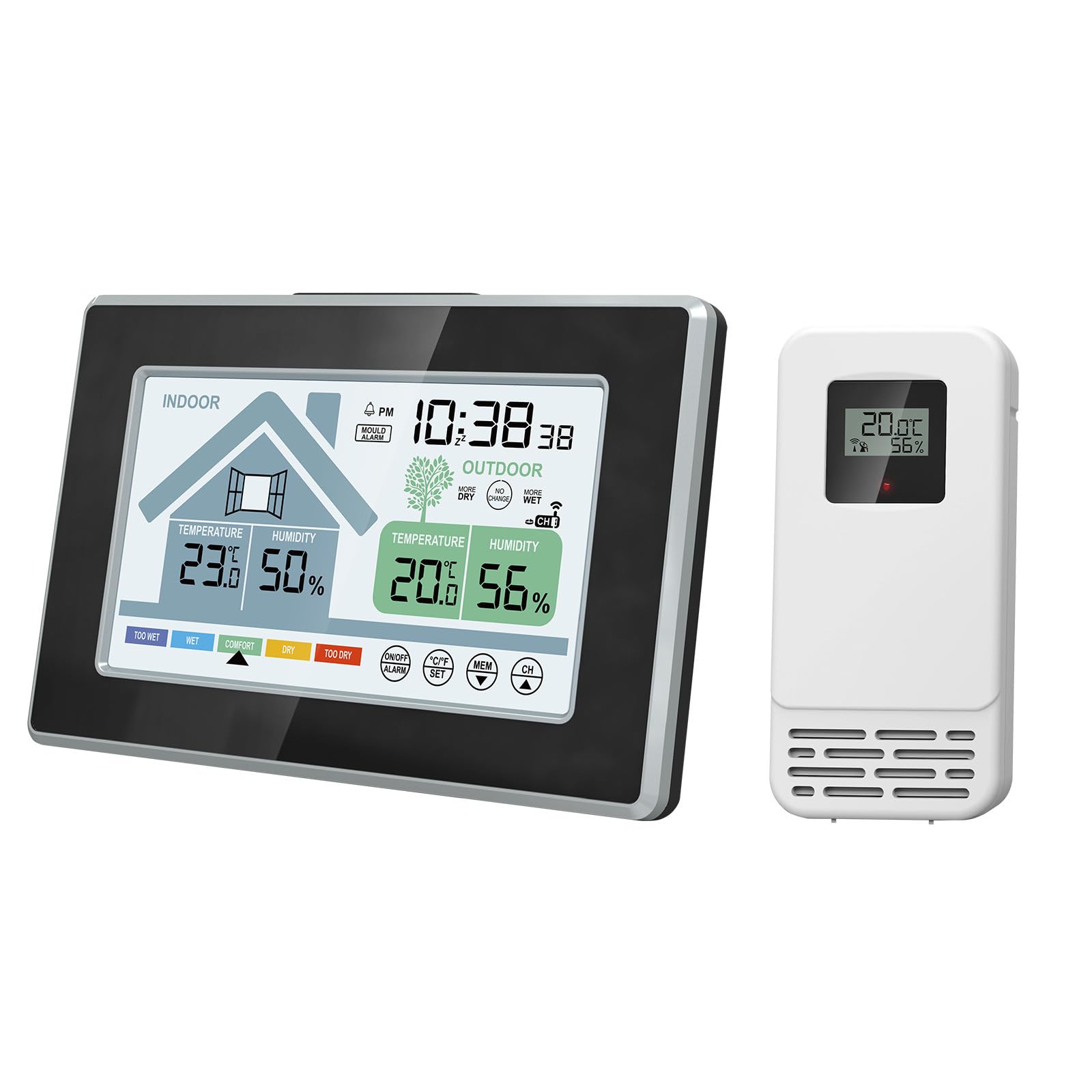 Tsophreniq Weather Stations Thermometers Hygrometer With Time Alarm Clock Digital Temperature Humidity Measurement Meter Wall Mount Weather Forecast Stations
