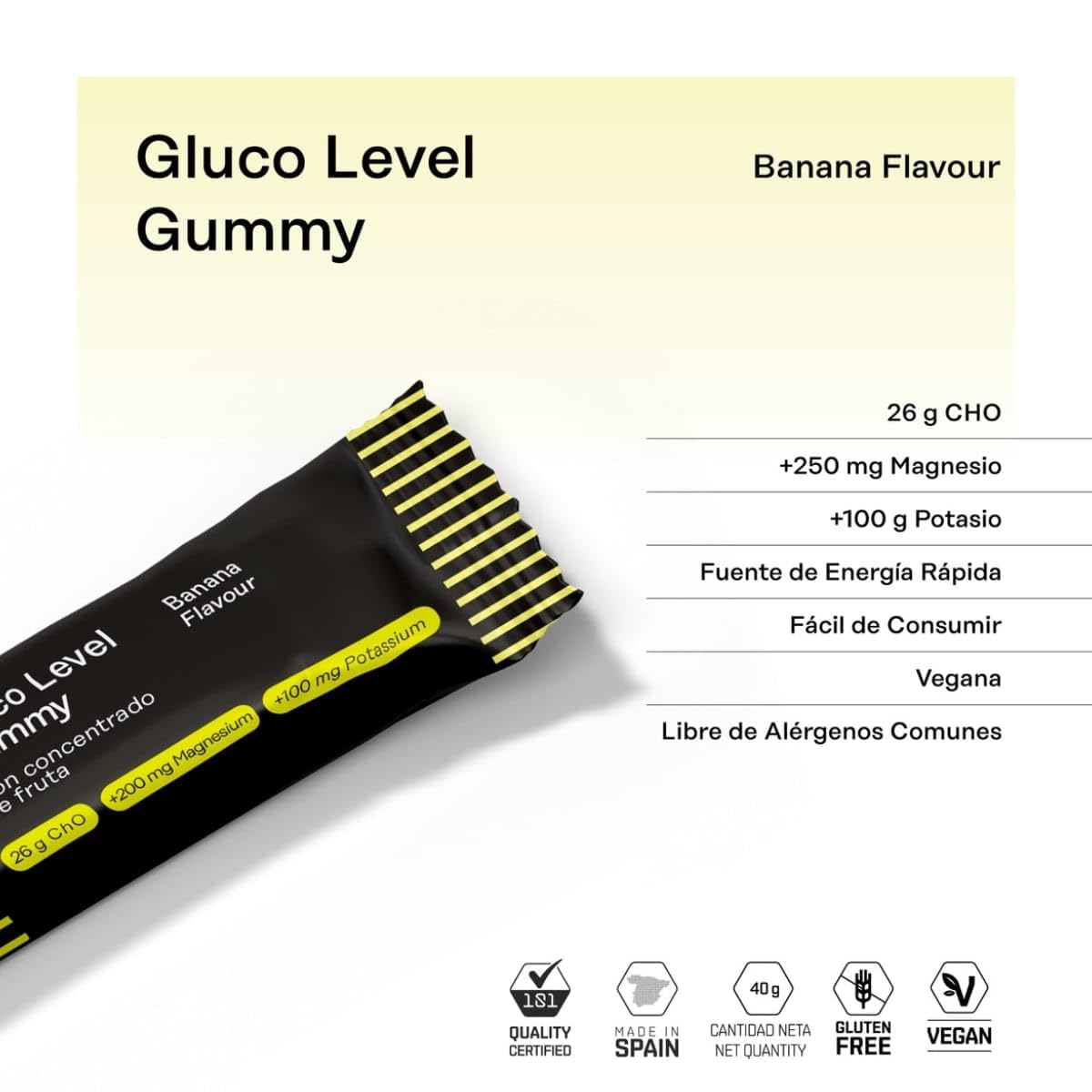 101 Other Level Barritas Energéticas Gummy Pack 30 Barritas de 40 gr - Sabor Banana - Gominolas Deportivas de Carbohidratos para Ciclismo, Running y Trail - Energía Rápida y Fácil Digestión