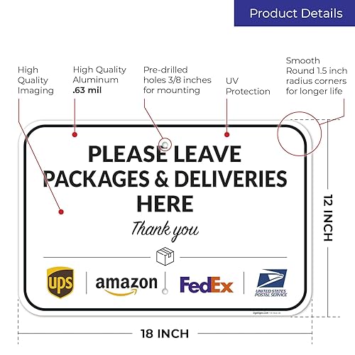 Vista 433 de Cartel de entrega del paquete, letrero de instrucciones de entrega, 10 x 7 pulgadas, aluminio 040 libre de óxido, resistente a la decoloración