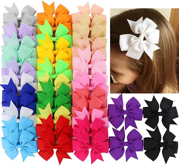 40Piece 3 Inch Boutique Grosgrain Ribbon Pinwheel Hair Bows Alligator Clips For Girls Babies Toddlers Accessories Teens In Pairs