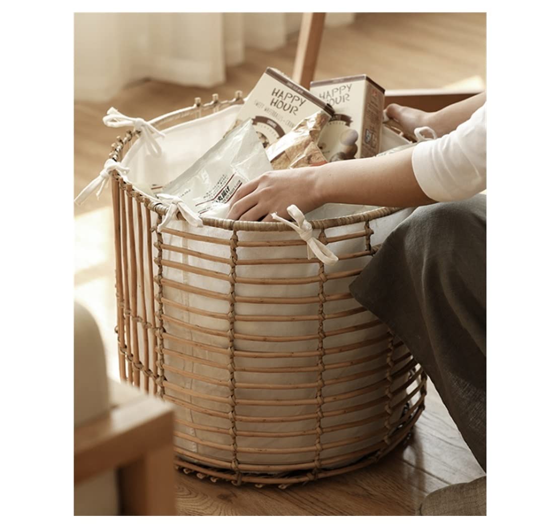 Cesto Ropa Hamper Cesta de Ropa Sucia Tejida a Mano, cestas Mimbre Boho con asa, Almacenamiento Accesorio Lavandería(38 * 38cm)