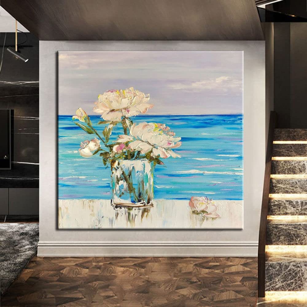 Peinture à l'huile abstraite fleurs rétro et oeuvre florale fait main sans cadre
