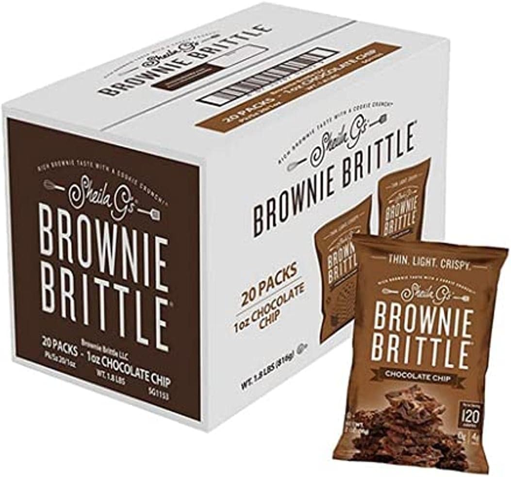 Sheila G’s Brownie Brittle Low Calorie, Treats Dessert, Healthy Chocolate, Brownie Taste with Cookie Crunch, Original Chocolate Chip, 1oz (Pack of 20)