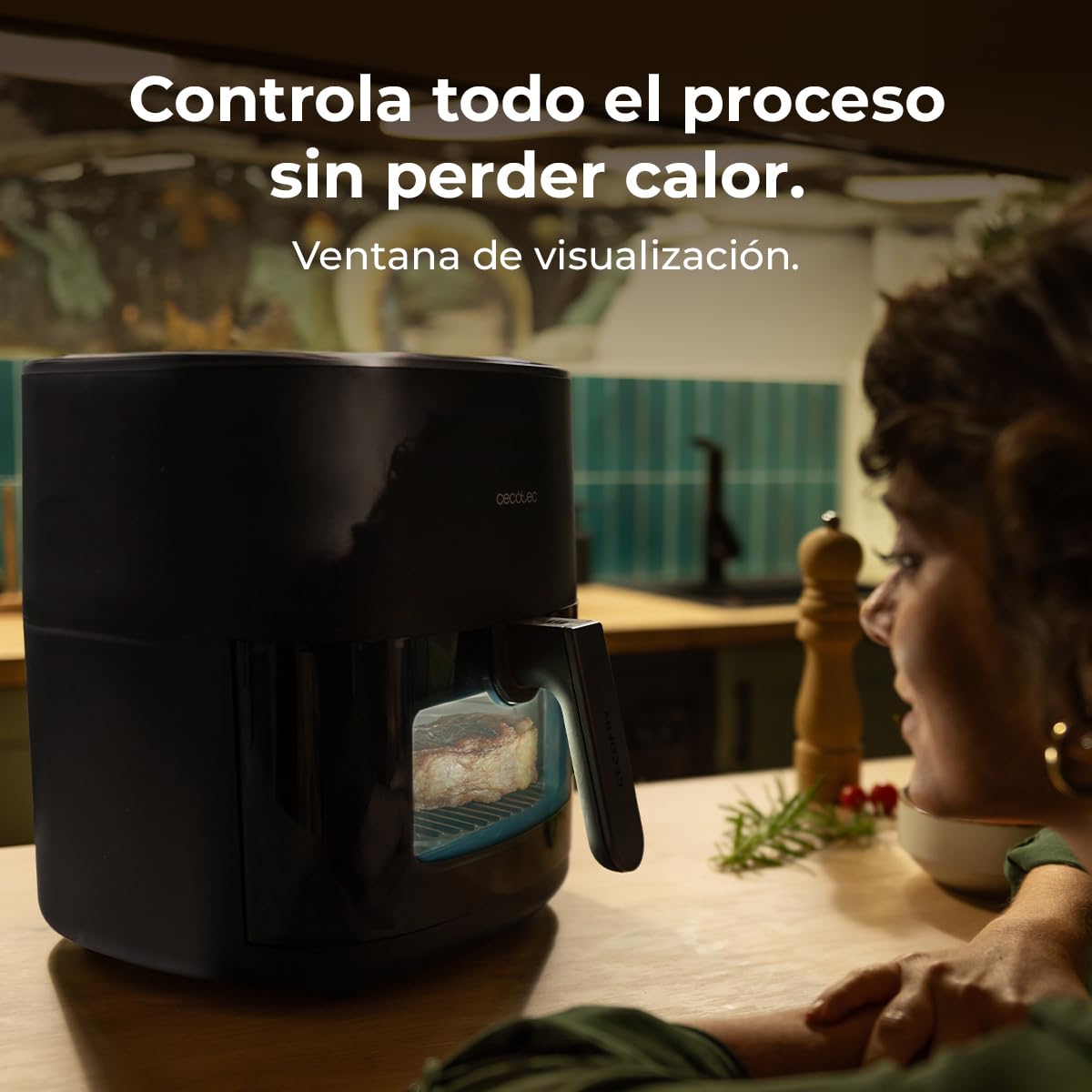 Cecotec Freidora de Aire sin Aceite 6,5L con Doble Resistencia Cecofry&Grill Duoheat 6500 Plus. 2200W, Air Fryer, Grill y Plancha, Pizzas, Ventana Visualización, 12 Menús, Temperatura 40-200°C — view 9