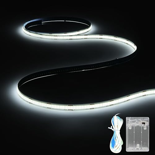 Miniatura 11 de Tira de luces LED COB alimentadas por pilas, paquete de 2 tiras de luz LED blanca cálida de 3.28 pies para dormitorio, debajo de la cama, estantes,