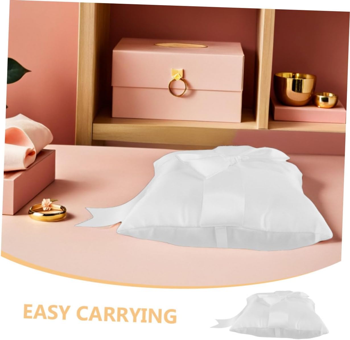 Ciieeo 2pcs Bowknot Wedding Ring Pillow Cushion Set, Ceremony Ring Bearer Cushion with Bowknot Decoration for Wedding Party and Proposal Celebrations