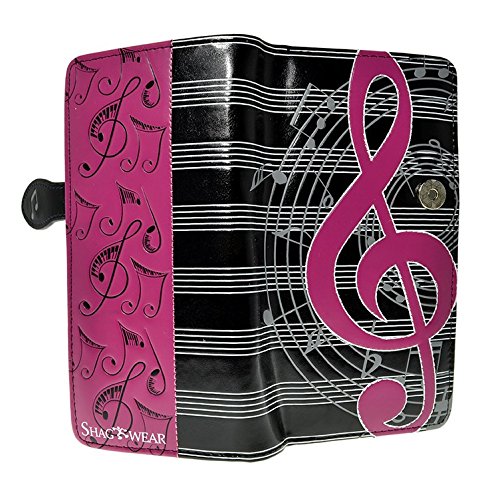 Shag Wear Music Note Large Wallet for Women and Teen Girls Vegan Faux Leather 7" Pink2