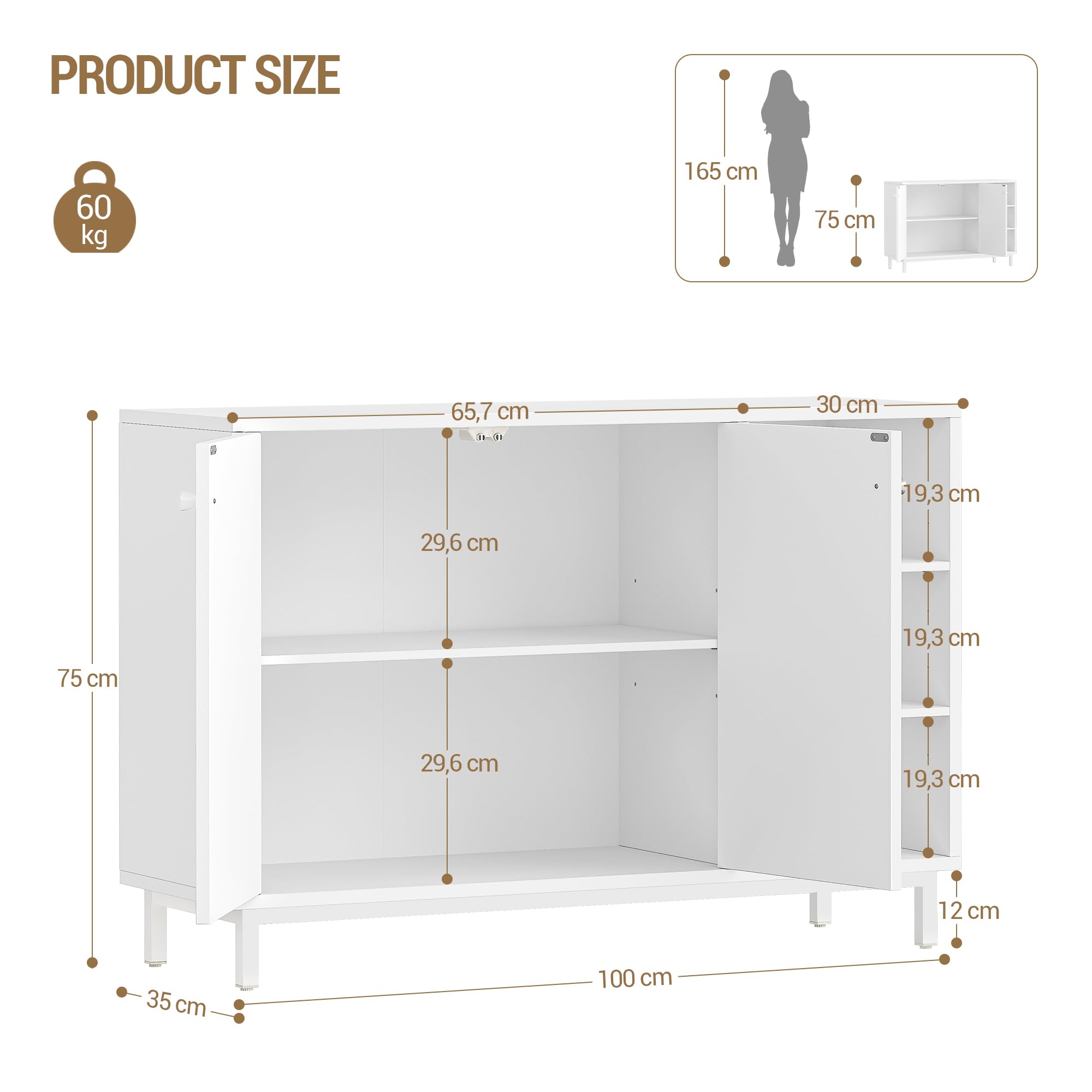 Hzuaneri Mueble de Baño, Armario de Almacenaje, con 3 Estantes Abiertos Ajustables y 2 Puertas, Gran Capacidad de Almacenaje, para Baño, Salón, Entrada, Cocina, Blanco SC10203W