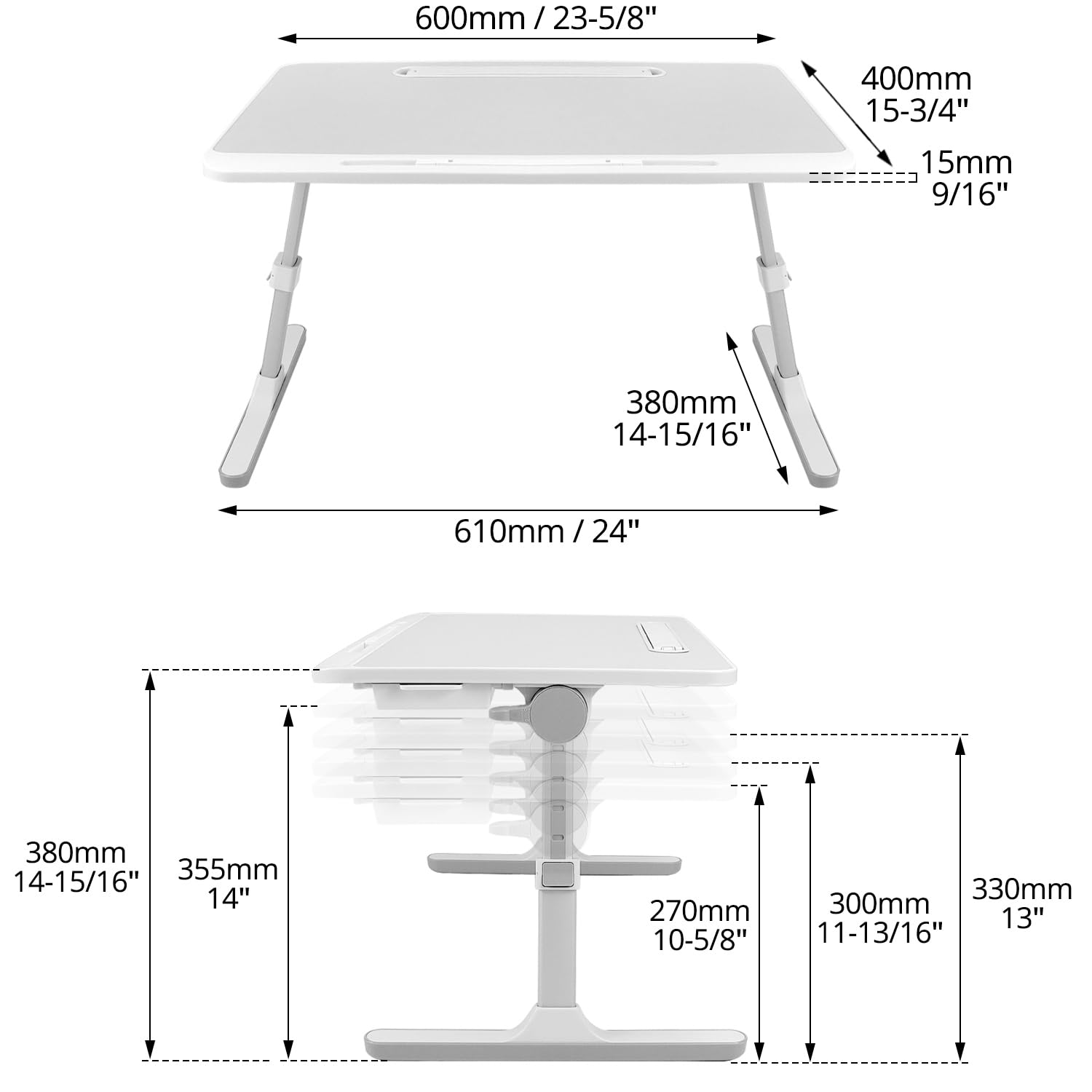 QWORK Table de lit pour Ordinateur Portable Pliable avec Tiroir et Lampe LED, Angle réglable en Hauteur, 60 x 40 cm