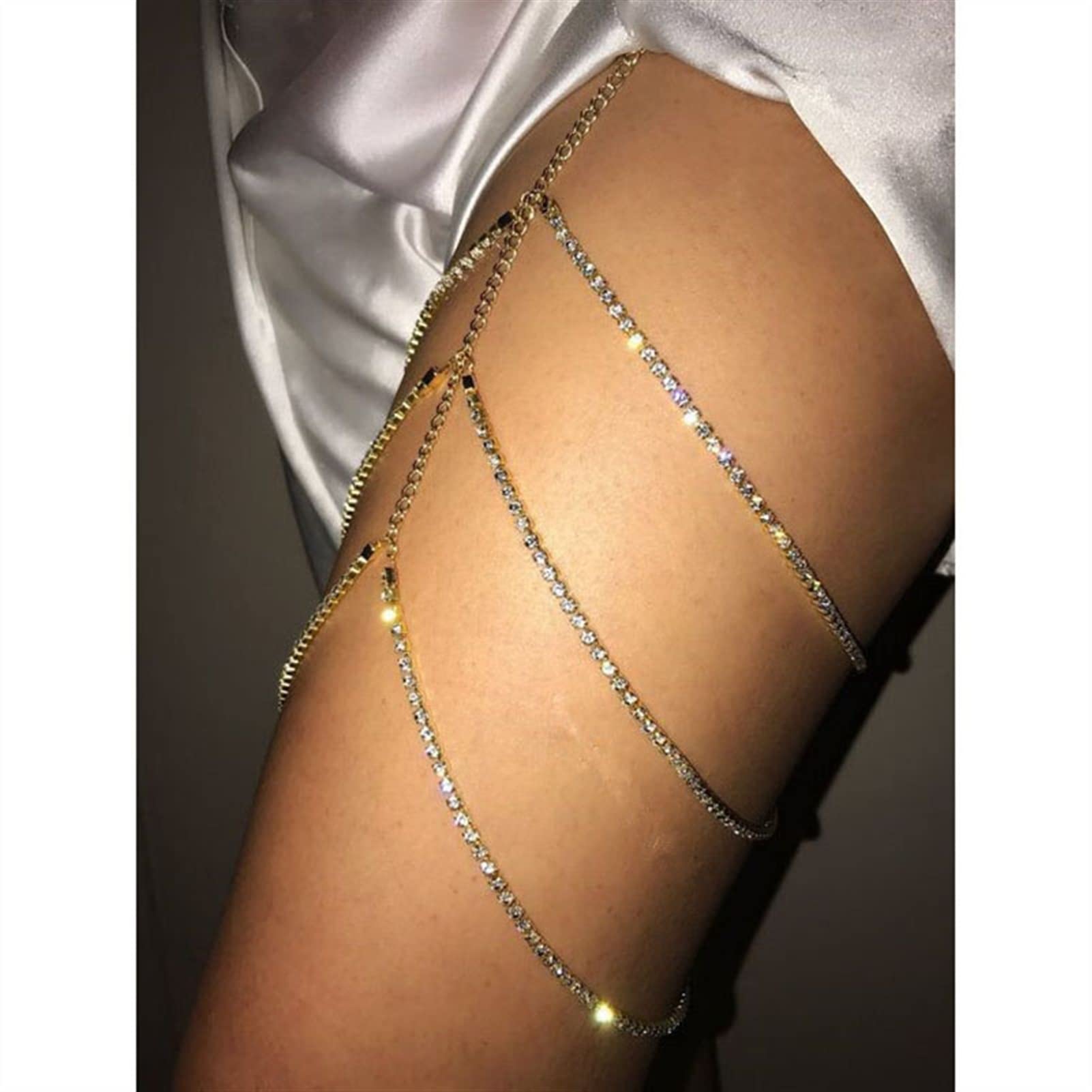 Party-Körperketten, Körperkette, L-Beinkette, Frauen, sexy Körperkette, Nachtclub, Party, Sommer, Strand, Bauchketten, Körperschmuck (Metallfarbe: Gold) (A Gold)