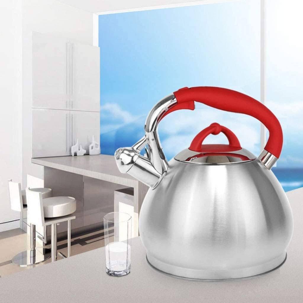 Stove Top Kettle 3.4L Stainless Steel Whistling Kettle Induction Cooker Kettle Gas Stove Tea Pot Kitchen Cooking Tools for Home Camping Stovetop Kettle Kitchen,Rosso-19 * 23.5cm