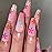 BABALAL Matte Press on Nails Long Coffin Fake Nails Pink Glue on Nails Cute Artificial Nails with Flower Design for Women and Girls