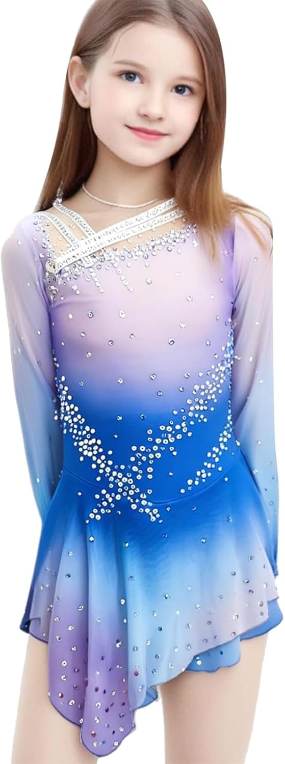 Girl's Purple Gradient Figure Skating Dress for Children and Adults Competition Clothing