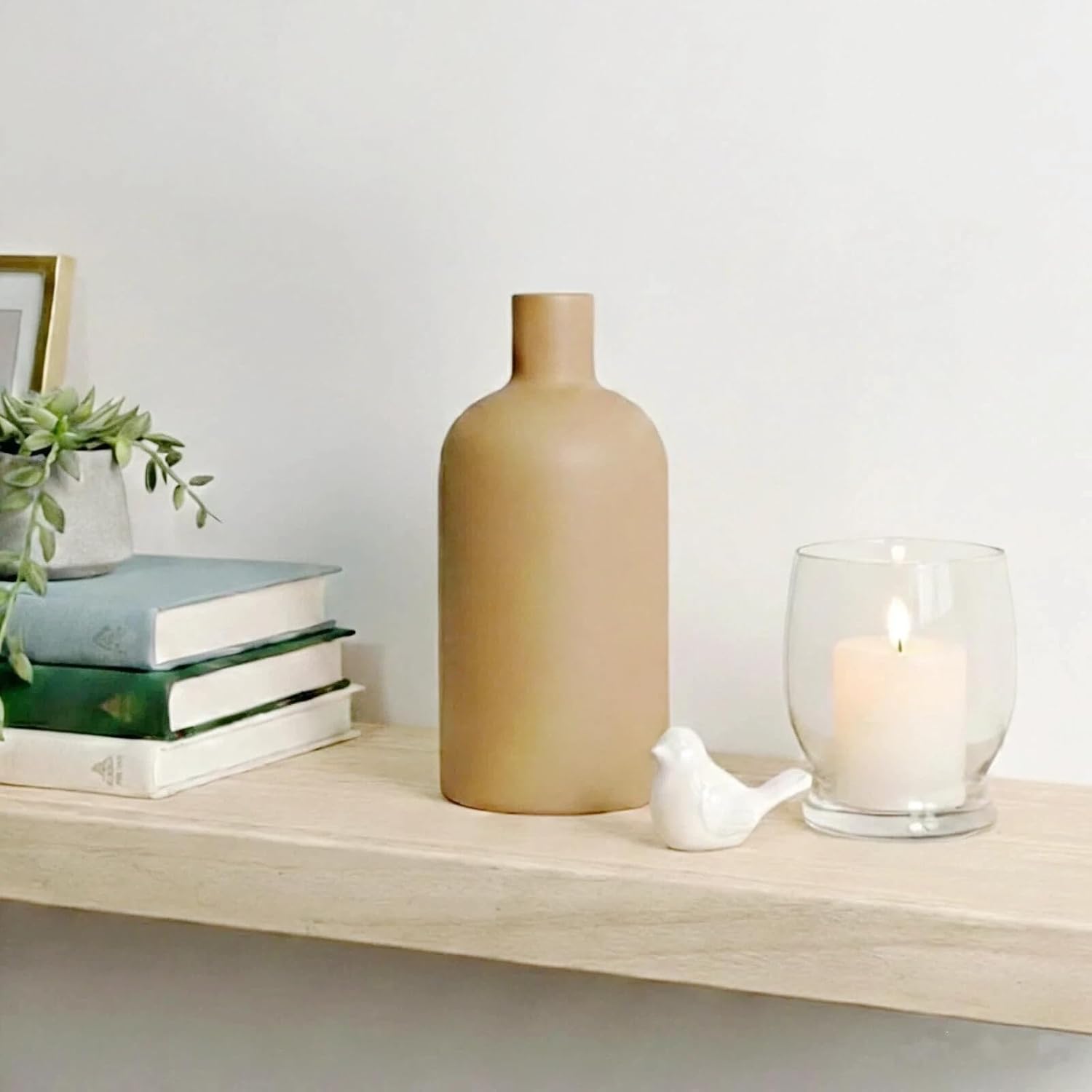 Neutral Boho Ceramic Decorative Vase Set, Modern Matte Minimalist Vases for Shelf, Coffee Table, Living Room & Fireplace Mantel Decor