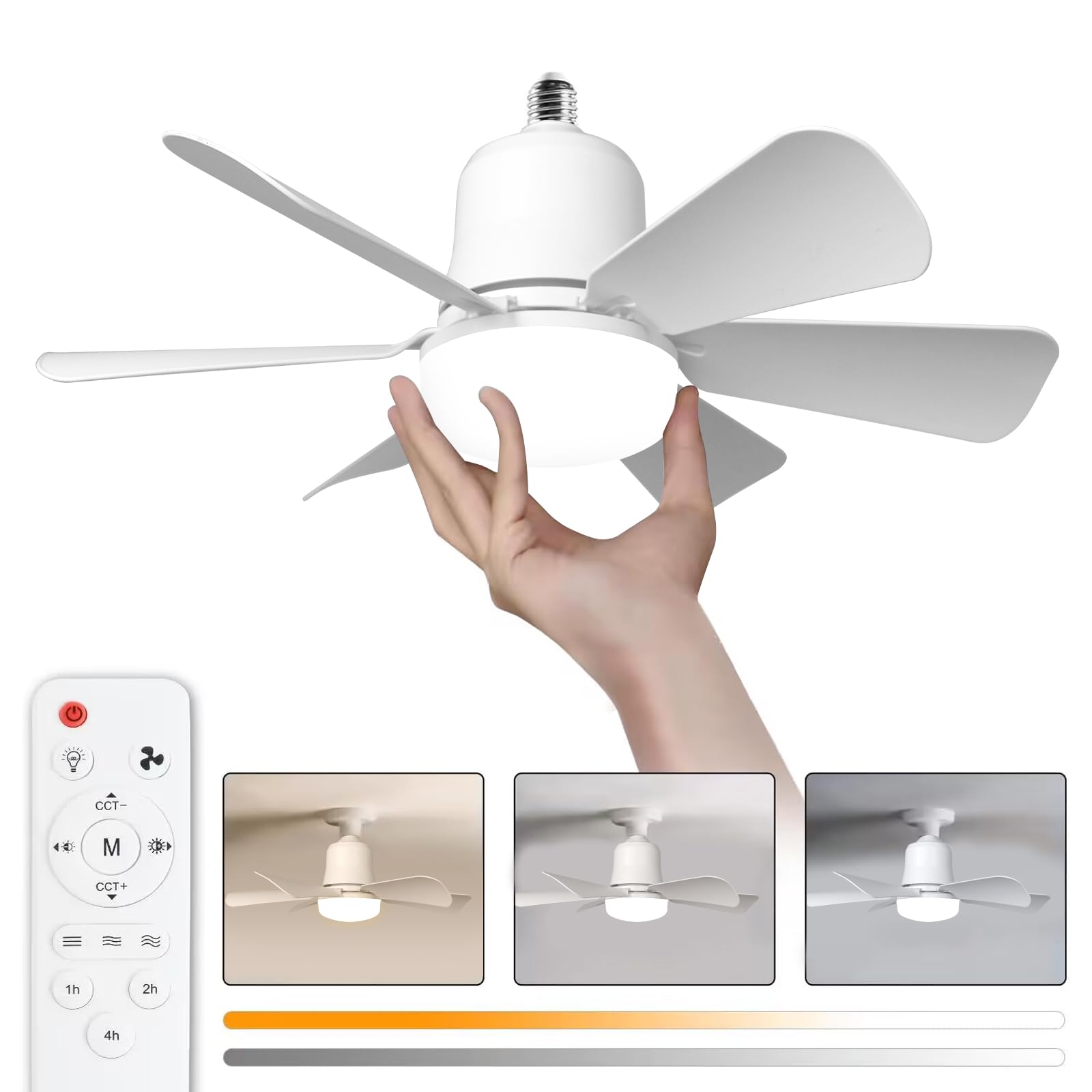 himmel Ceiling Fan with Light, 30 W Ceiling Lamp with E27 Socket, Dimmable LED Ceiling Fan for Bedroom Living Room, 3 Speed