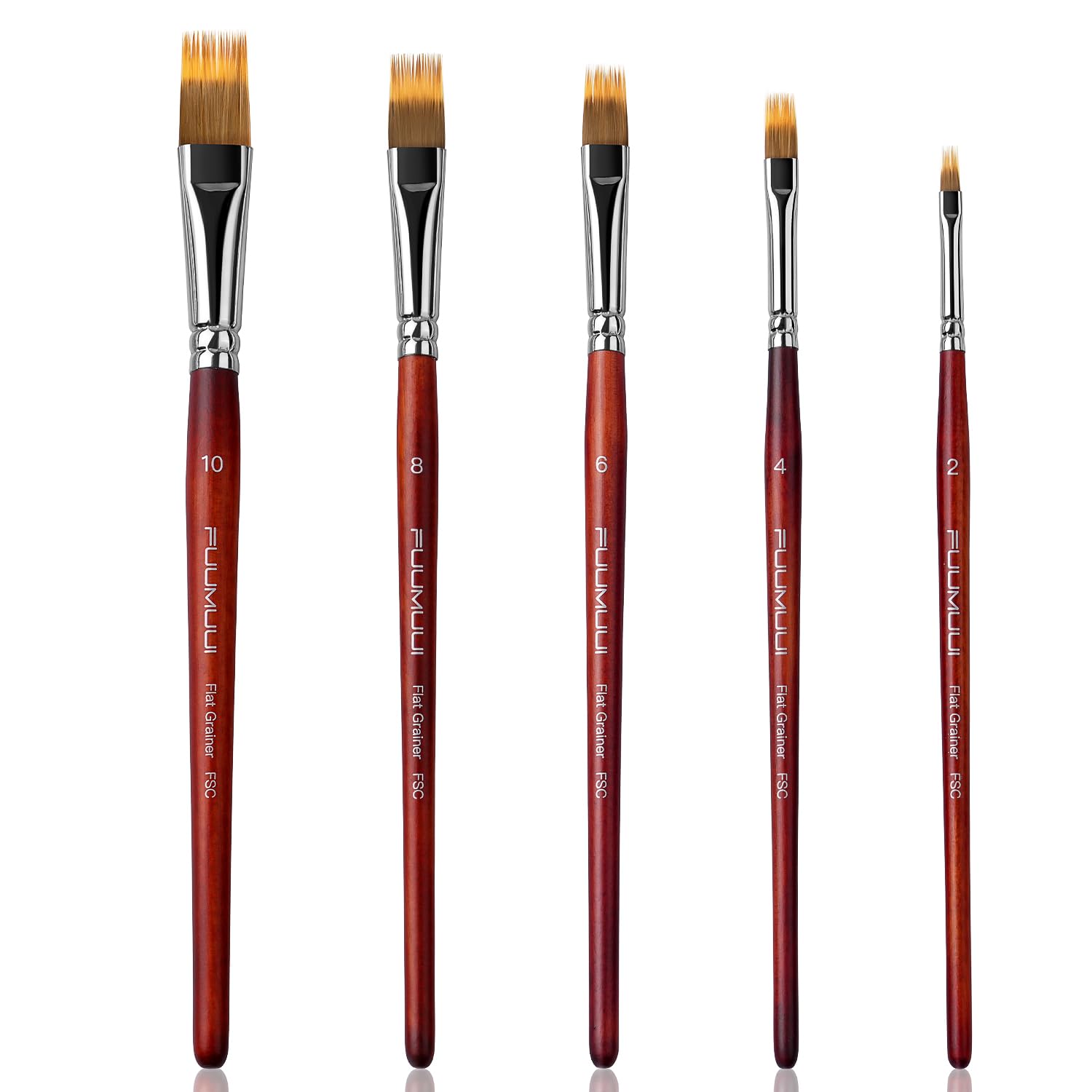 Fuumuui 5pcs Dual-Layer Synthetic Hair Flat Grainer Brush Set | Professional Flat Comb Brushes for Unique Texture Painting Perfect for Acrylic, Watercolour