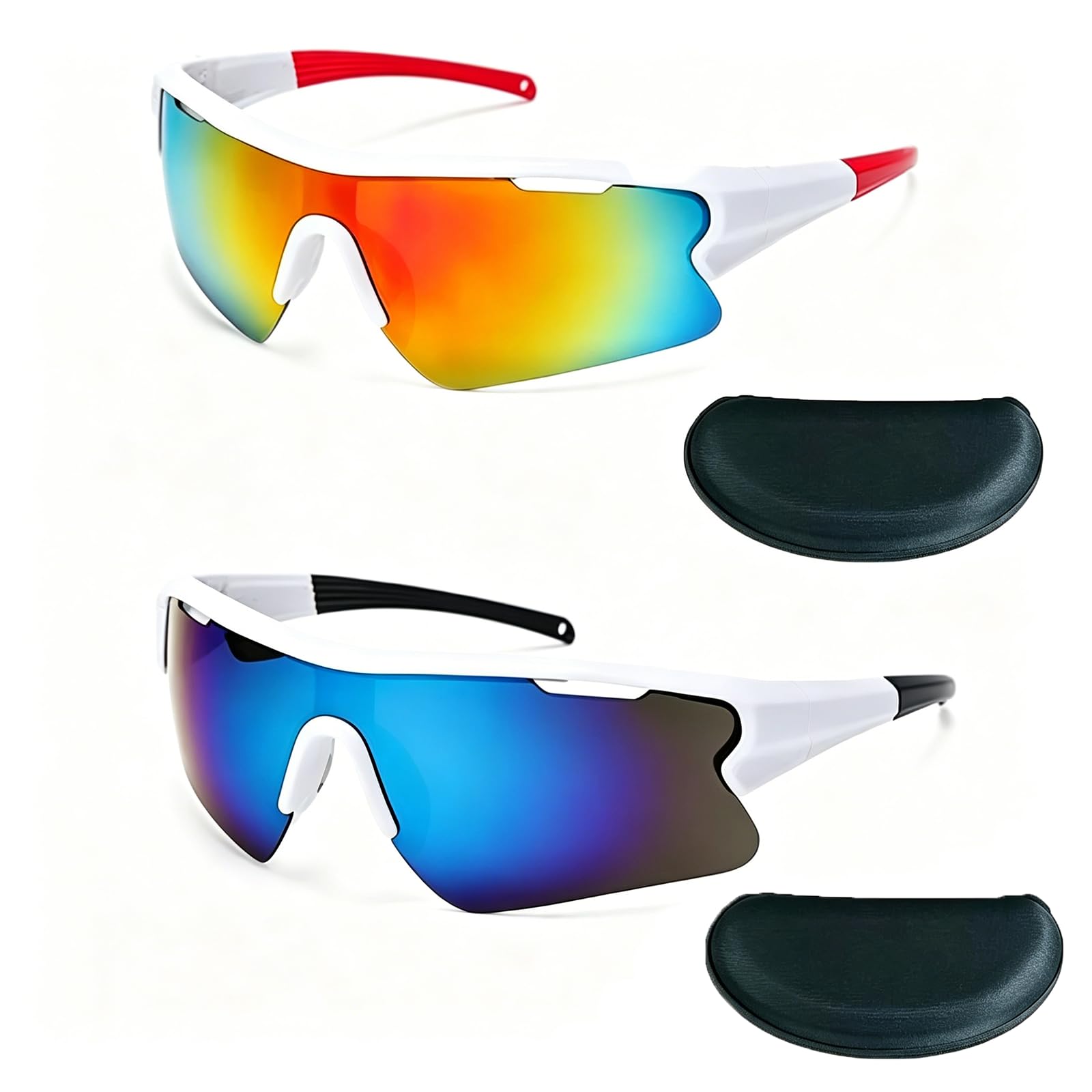 Cricket Sunglasses, 4-Piece Set with White Frame Orange Lens and White Frame Blue Lens, Protective Eyewear for Outdoor Sports, Cricket Accessories with Zipper Case-image-24