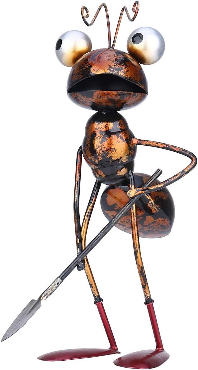 Tooarts Cartoon Metal Ant Garden Sculptures - 3 Working Ants with Detachable Bucket & Wheelbarrow Planters, Rust-Proof Indoor Outdoor Decor