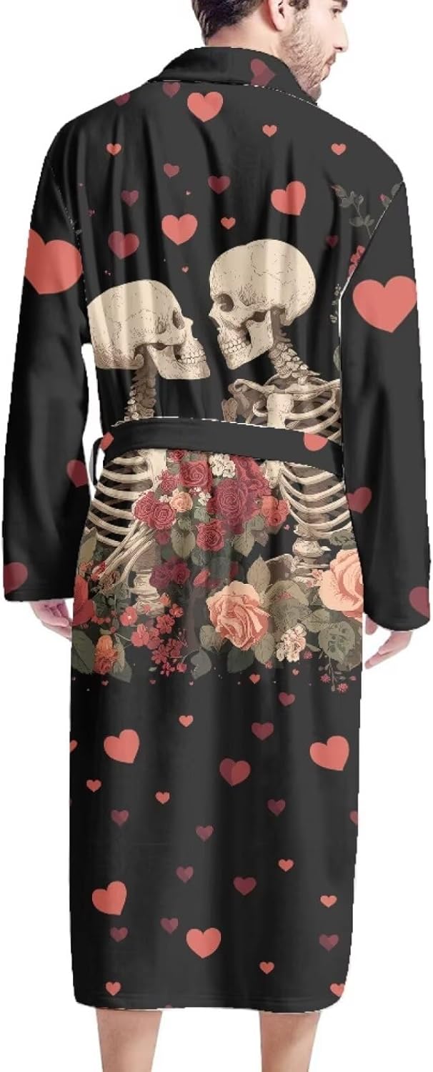 Poceacles Warm Plush Men's Bathrobes Aztec Tribe Style Pajama Shawl Robes with Tie Belt V-neck Sleepwear Nightgown