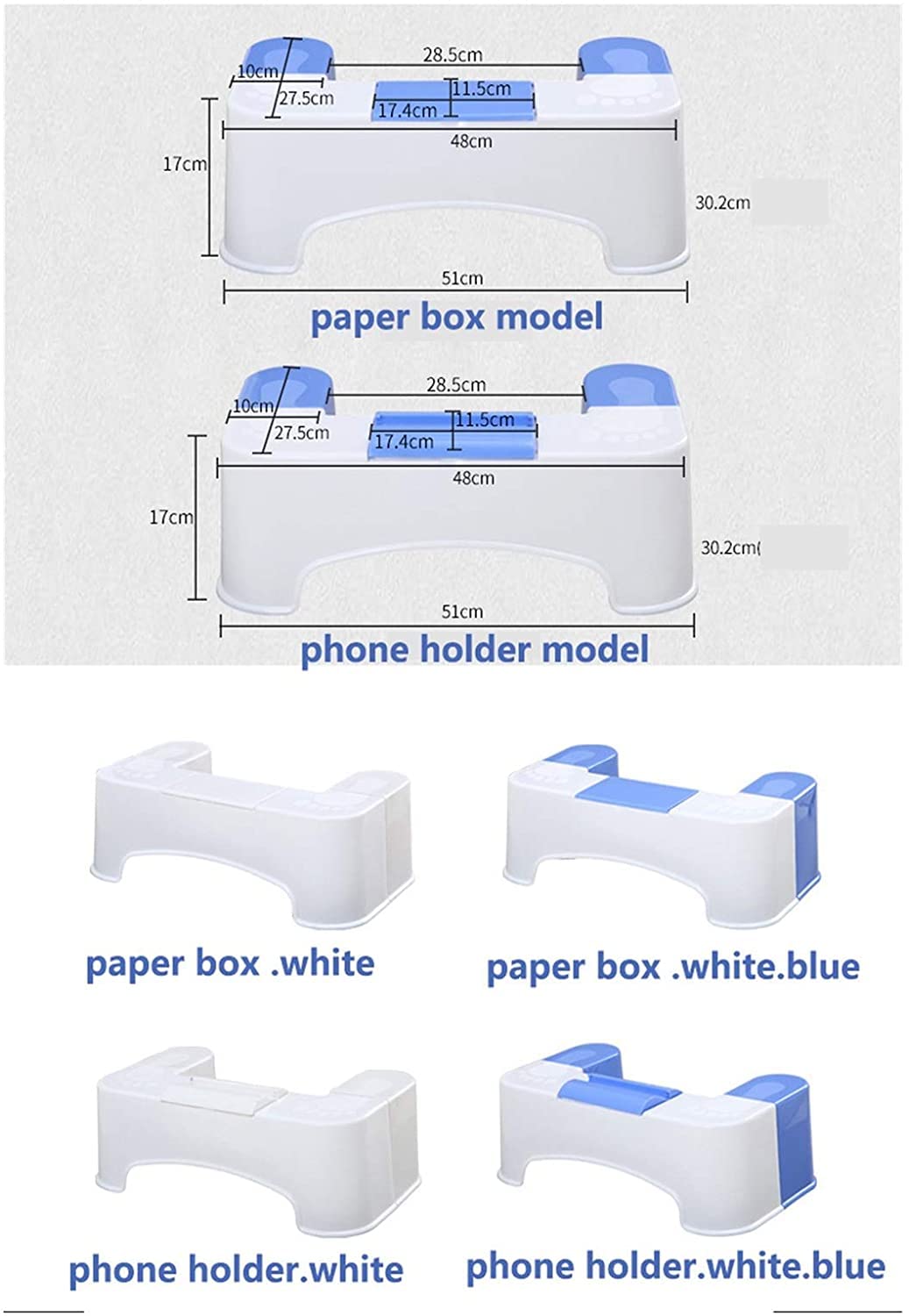 ACiyD Hockhocker Slip Toiletten-Fußhocker Töpfchenhocker Hockenhocker Klappbarer Toilettenhocker Hockhocker Töpfchenhocker Telefonhalter-Design (Color : Phone Holder White) (Paper Box White)