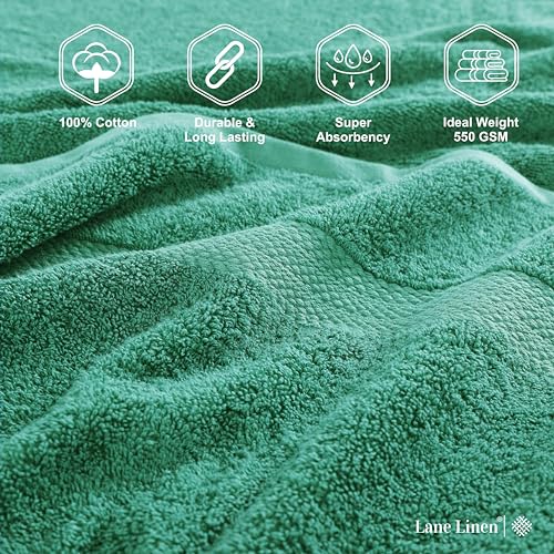 Image of LANE LINEN Bath Towels Pack of 4 (28 inchx54 inch) - 100% Ring Spun Cotton Bathroom Towel Set - Reinforced Edges, Quick Dry, Soft & Absorbent Large Bath Towels - Lightweight, Perfect for Daily Use - Emerald