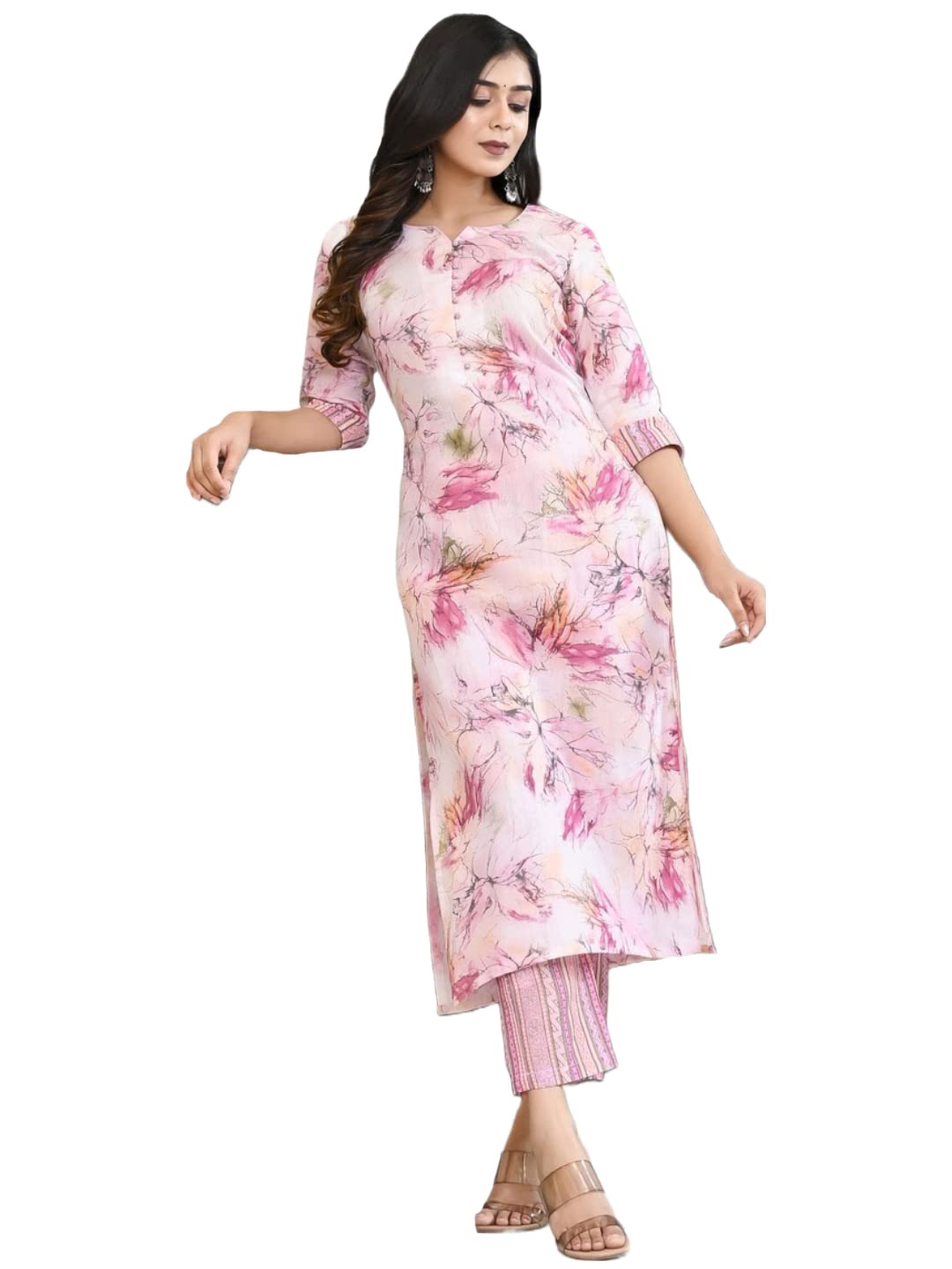 ANNI DESIGNERWomen's Cotton Blend Printed Straight Kurta with Pant