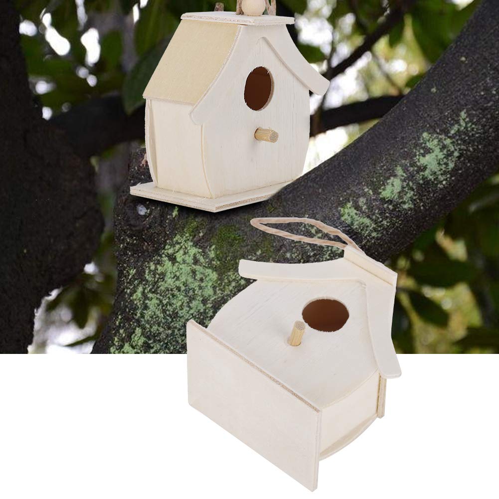 Set 4 Mini Casette Uccelli Legno Platano 7x4x7cm Da Appendere Giardino | Ornamento Rustico Resistente Agli Agenti Atmosferici Piccoli Uccelli Birdwatching