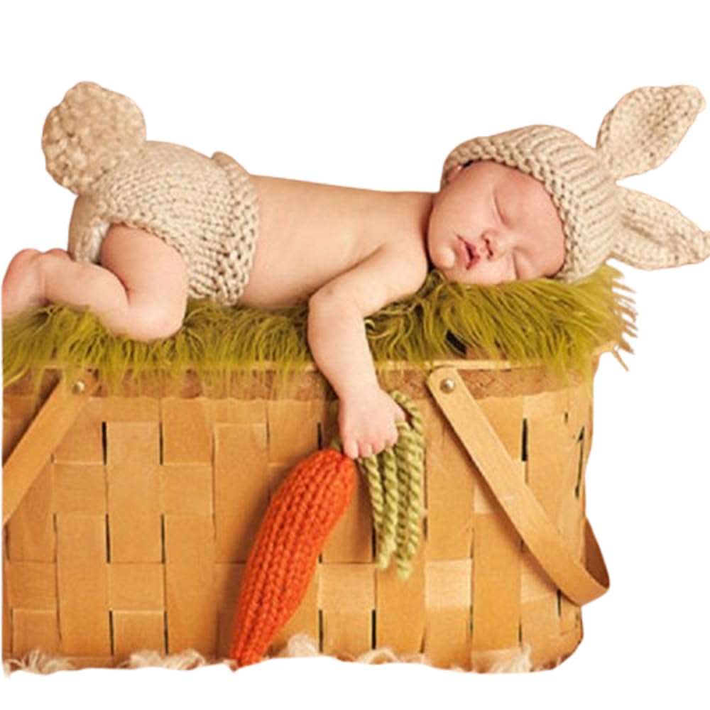 Matissa Newborn Baby Girl/Boy Crochet Knit Costume Photography Prop Hats and Outfits (Carrot Loving Bunny)