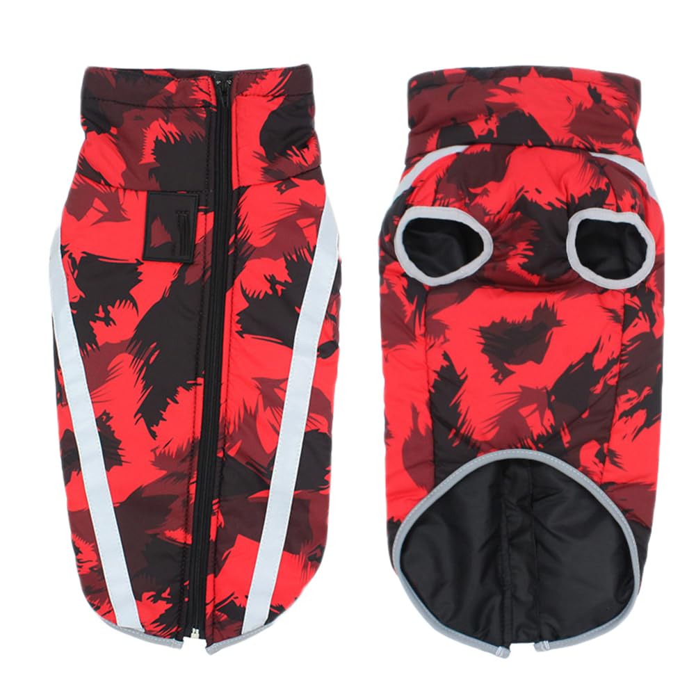 Waterproof Dog Jacket, Camouflage Winter Warm Reflective Coat Windproof Warm Clothes Cozy Dogs Winter Apparel Outdoor Clothes Pet,BlackRed,XL