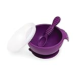 Bumkins Suction Silicone Baby Feeding Set, Bowl, Lid, Spoon, BPA-Free, First Feeding, Baby Led Weaning - Purple