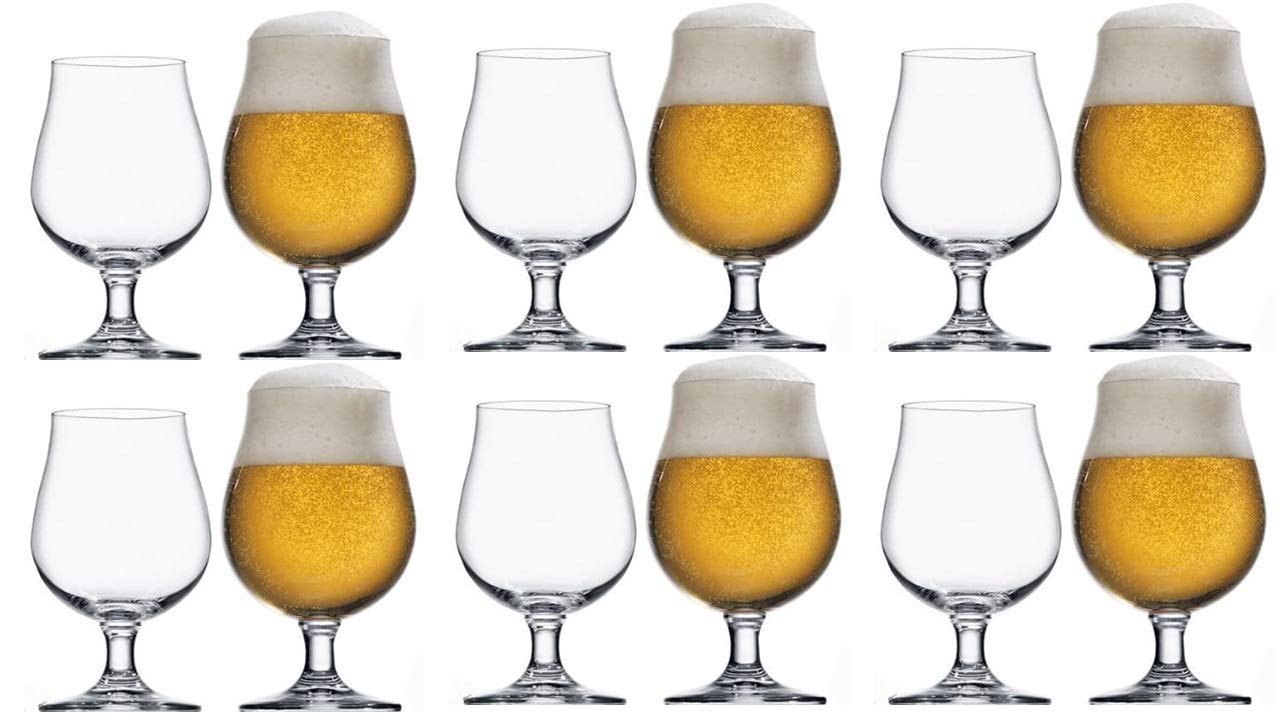 Stölzle Lausitz Tulipa de cerveza de 0,4 l, serie Berlín, 500 ml, juego de 12 vasos de cerveza, giratorios, alta calidad, apto para lavavajillas + juego de 4 pajitas de acero inoxidable EKM Living