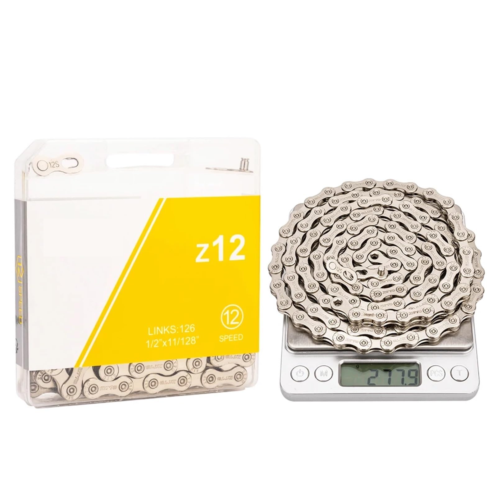 Catena a 12 velocità for bici da strada da montagna, corrente 12 V, collegamento mancante, blocco di potenza 12S, 126 maglie for sistema K7(Silver)
