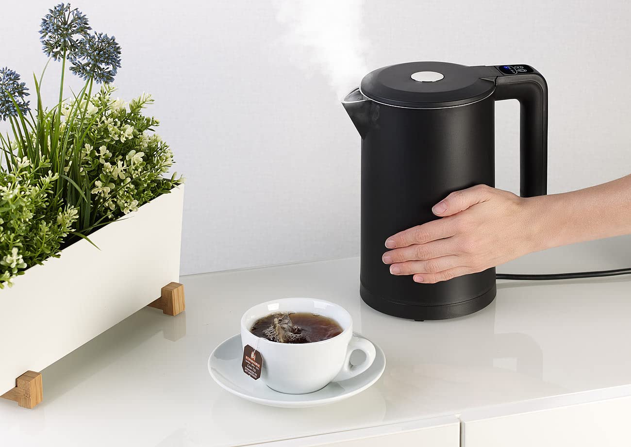 Rosenstein & Söhne Design-Wasserkocher: Edelstahl-Wasserkocher, Temperaturwahl, Warmhaltefunktion, LED, 1,5 l (Temperatureinstellung, Tee, Küche)