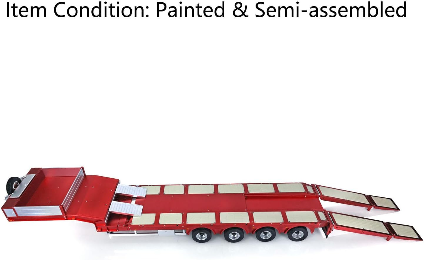 Degree Metal 4Axle Steering Trailer 997 V2 Electric Support Leg Tailboard for 1/14 Tamiya Remote Control Tractor Truck DIY Model Hobby Grade Model for Ages 14+(Red)