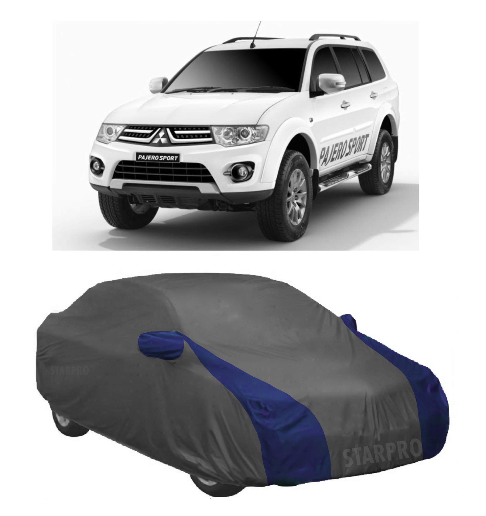 ABORDABLE UV Proof All Weather Car Cover Compatible with Mitsubishi Pajero Sport Water Resistant Car Cover (Grey & Blue Design with Mirror)|Car Accessories