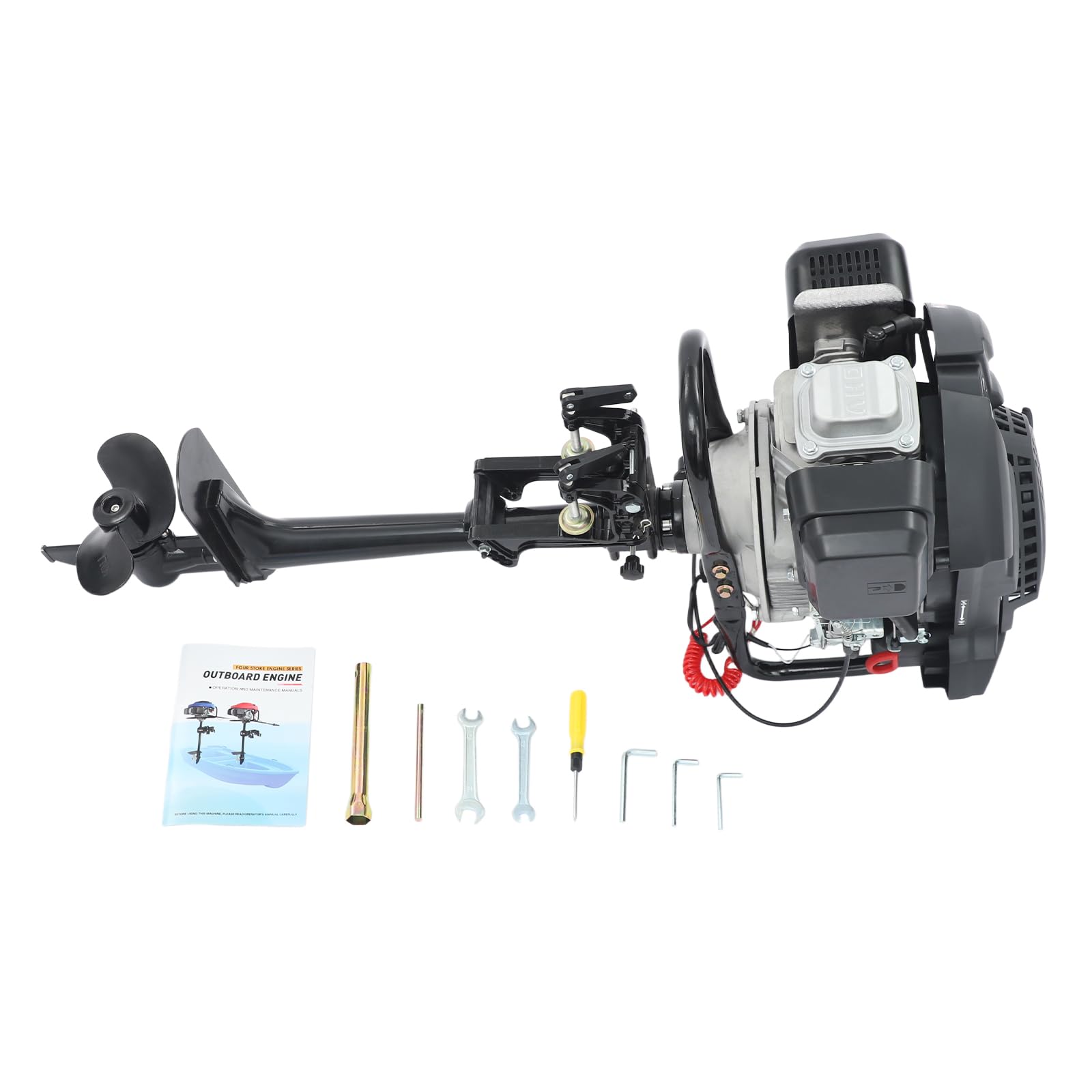 Motor fueraborda de 9,0 CV de 4 tiempos, motor de barco de 224 cc con función de inclinación, rotación de 360°, encendido CDI, velocidad máxima de 11,81 millas, para barcos de pesca, veleros, yates