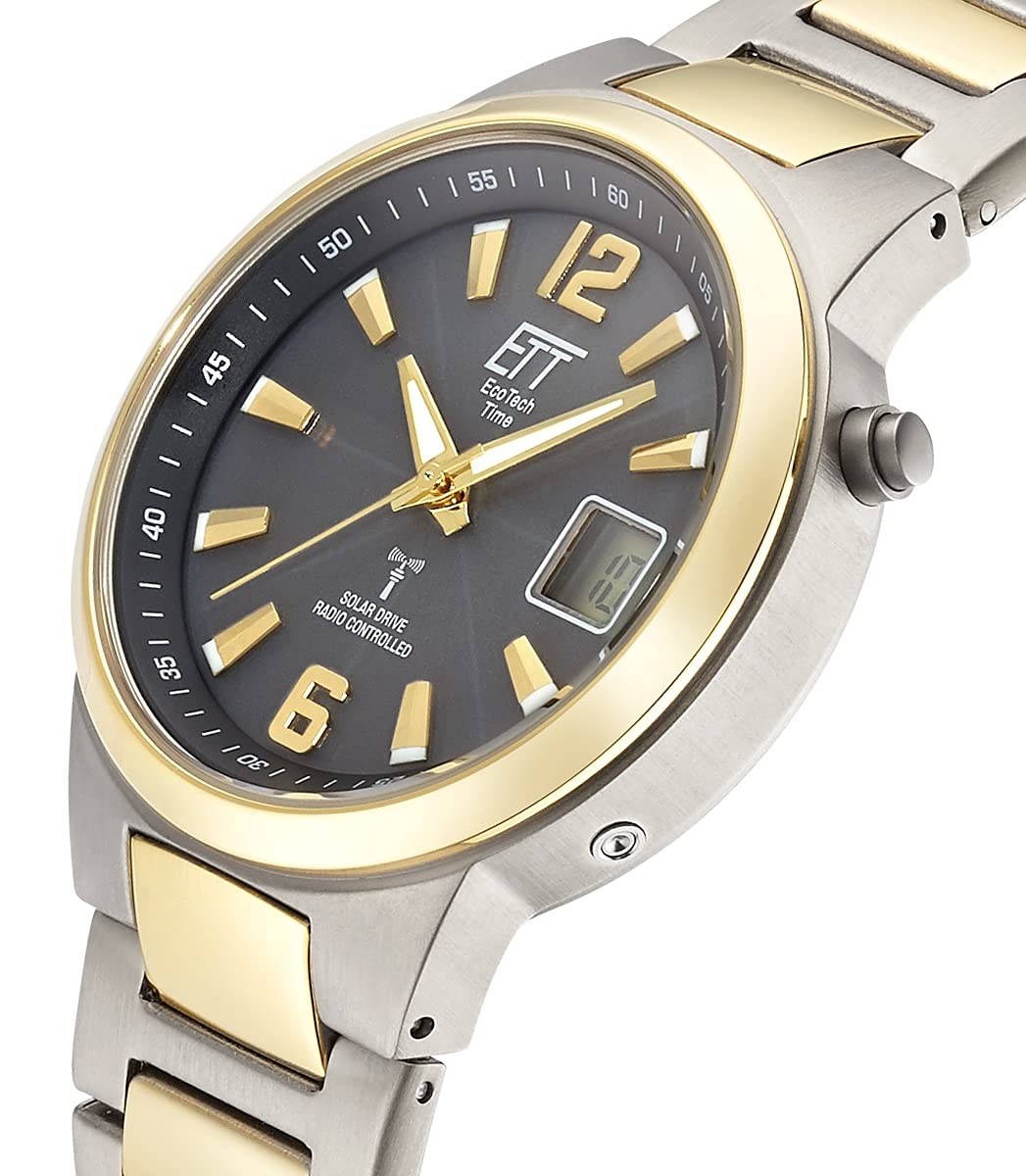 ETT Eco Tech Time Funk Solar Herren Uhr Analog mit digitalem Datum mit Titan Armband EGT-11468-21M