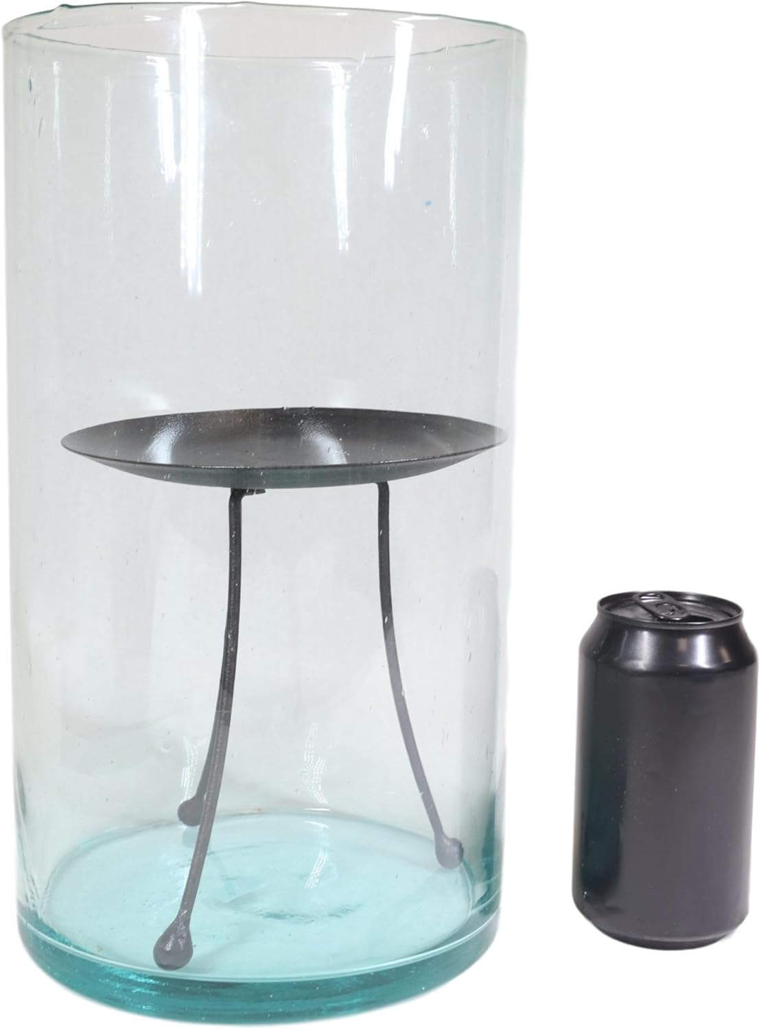 Ebros Gift Contemporary Modern Accent Thick Cylindrical Glass Hurricane Candle Holder with Petri Dish Metal Stand Decorative Candleholder