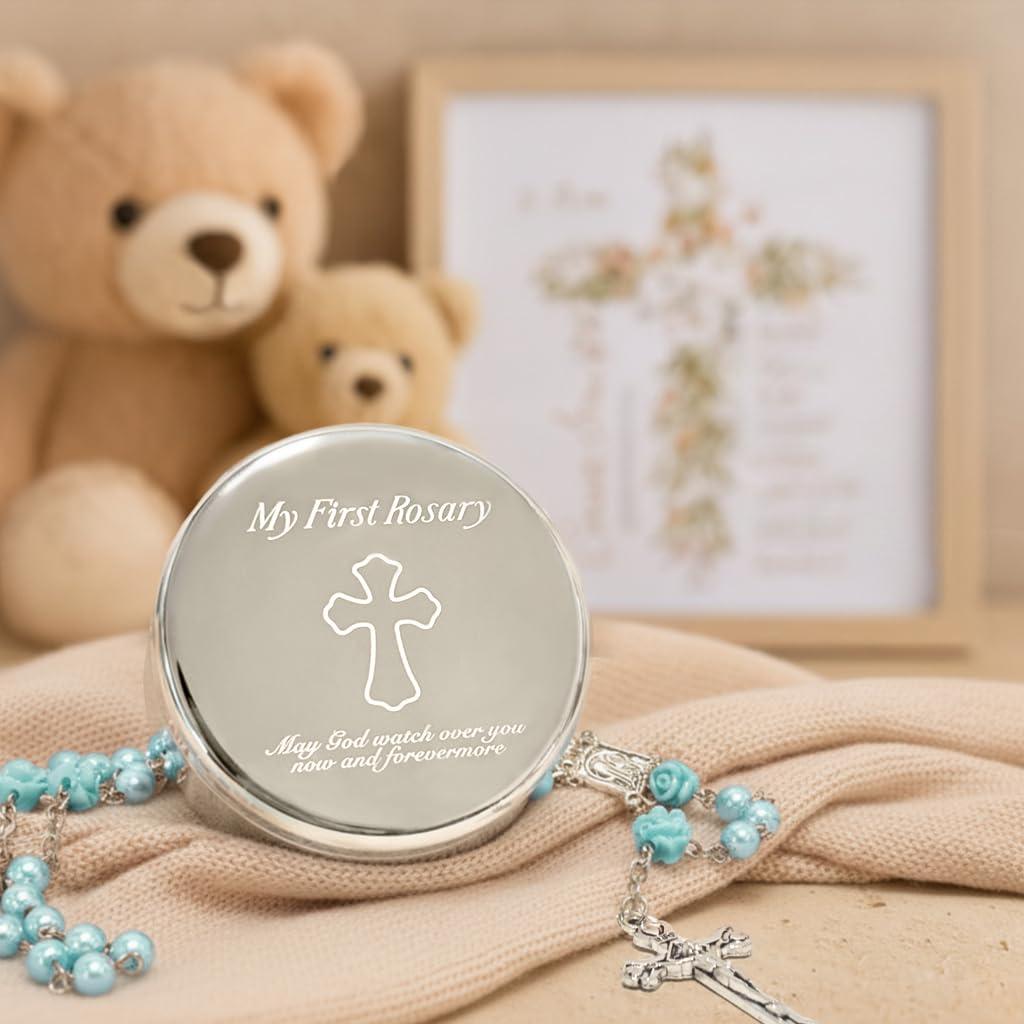 Baptism and Christening Gifts for Boys - My First Rosary with Silver-Plated Keepsake Box, Rosary for Kids, Perfect Catholic Baptism, Baby Dedication, and First Communion Gifts for Newborn Babies from Godparents - Image 5