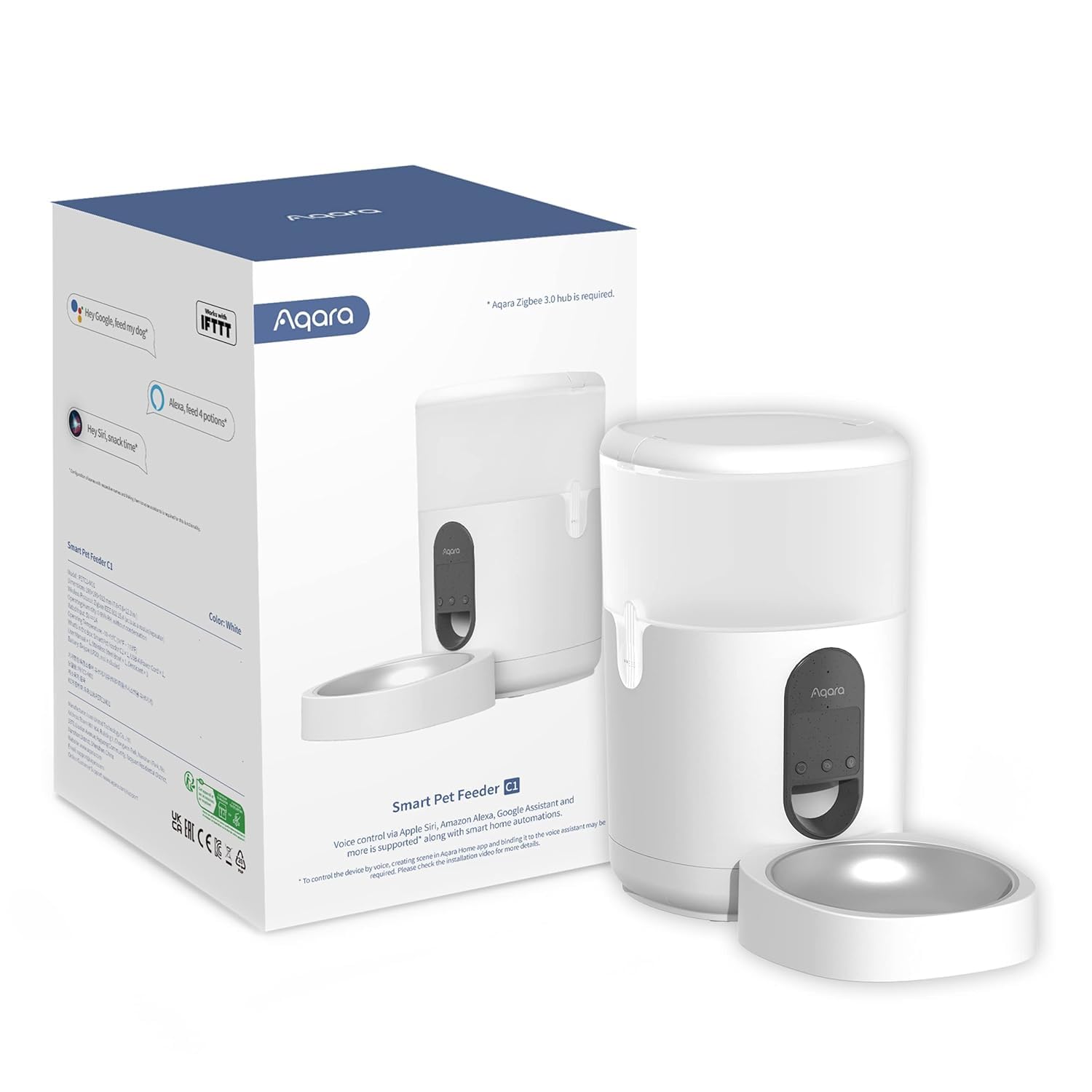 Aqara Smarter Futterautomat C1, ERFORDERT AQARA Zigbee 3.0 HUB, für Katzen und Hunde, Programmierbarer Portionskontrolle, kann über Google, Alexa, Siri gesteuert Werden, Funktioniert mit SmartThings