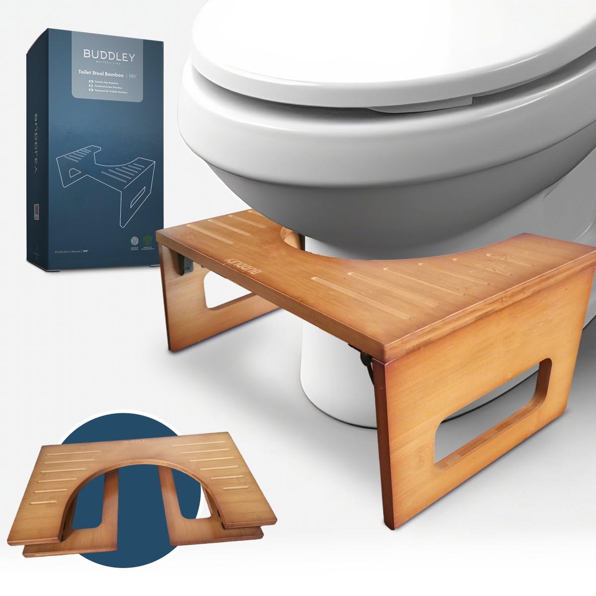 BUDDLEY® Tabouret WC Pliable Bambou: Confort & Posture Optimale