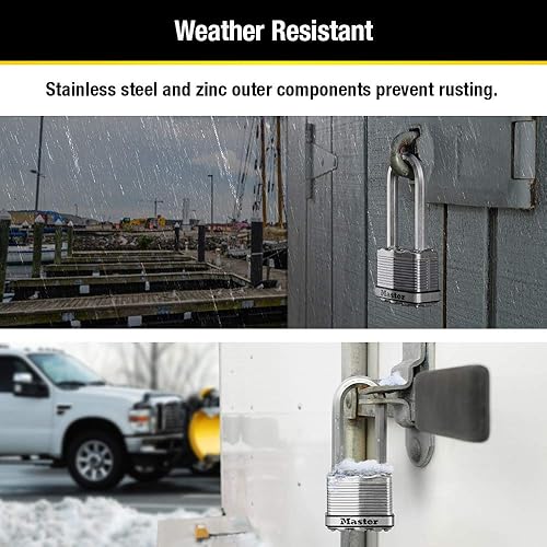 Miniatura 4 de Master Lock M5XQLJ Magnum - Candado resistente para exteriores con llave, paquete de 4 unidades, color plateado