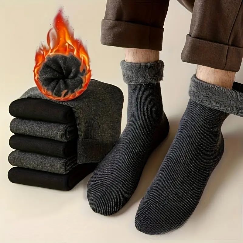 WKLOUYHE Mens Wool Socks Heavy Thick Socks Thermal Fuzzy Warm Comfort Crew Winter Socks For Women_Free Size(Pack Of 06,Black And Dark Grey) 2