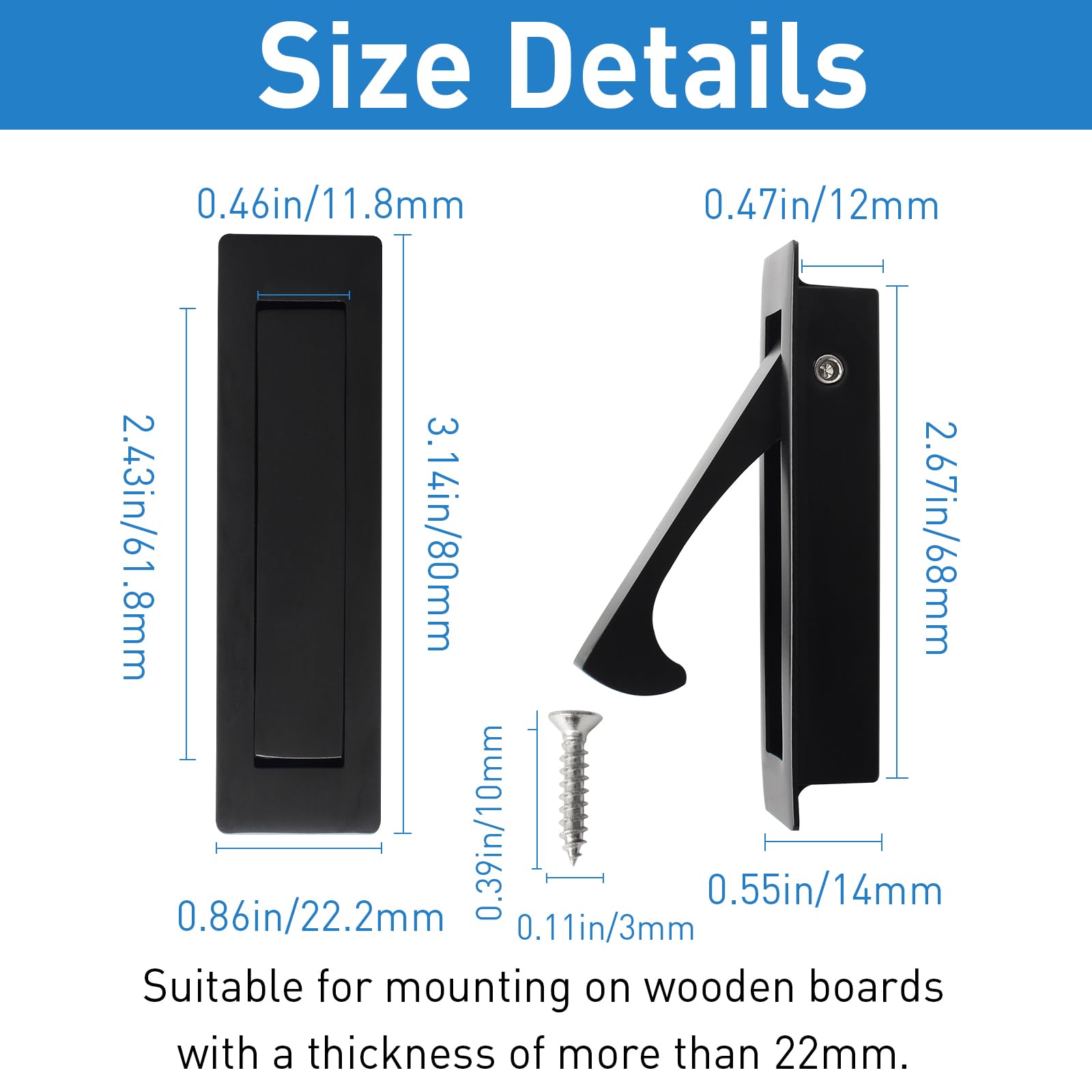 Flush Mount Pocket Door Pull Handle - 80mm Brushed Stainless Steel Hidden Pull For Sliding Doors & Cabinets