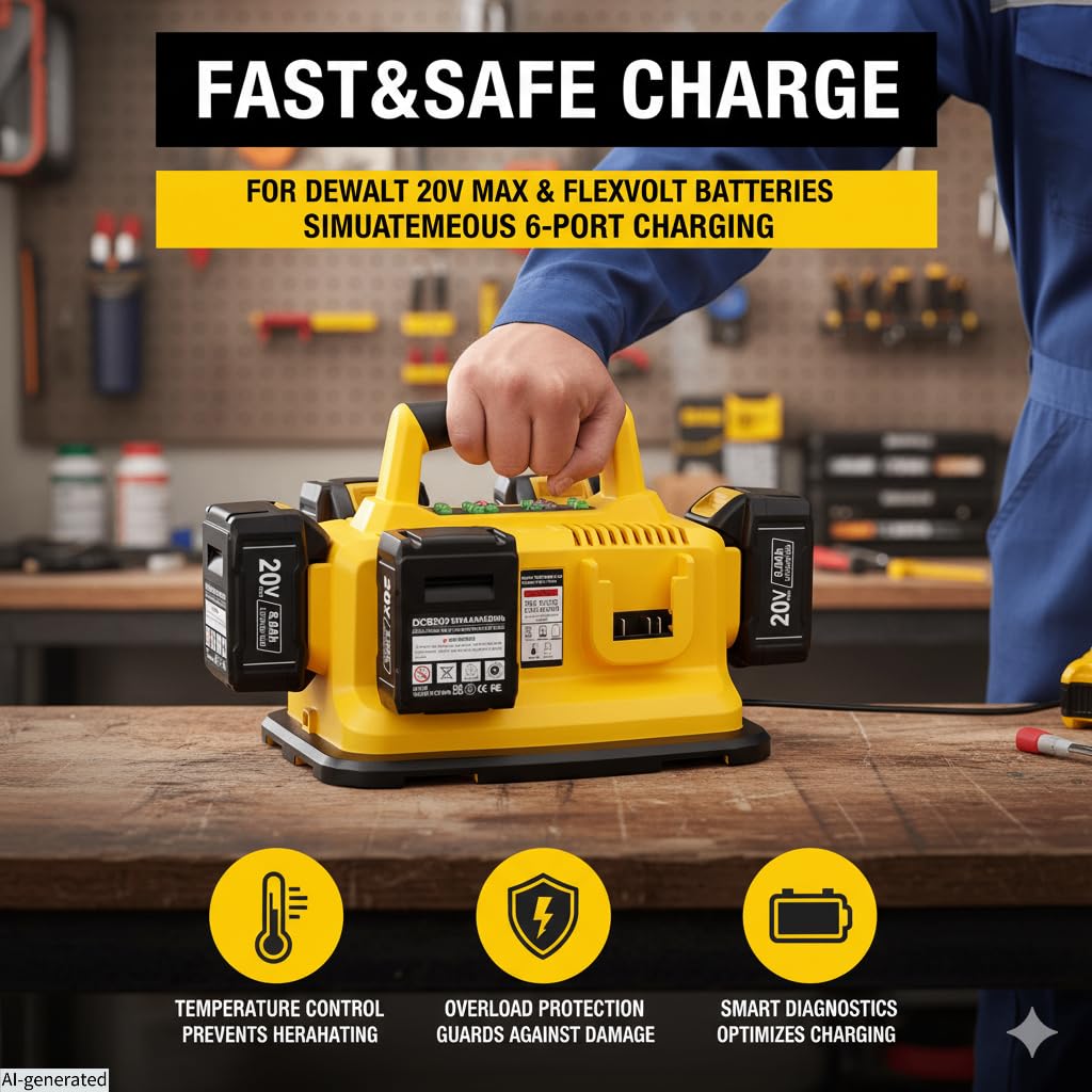 Repuesto de 6 puertos para estación de carga Dewalt de 20 V y 60 V, cargador de batería múltiple Dewalt, carga simultánea para baterías NULTIPLES, compatible con baterías Flexvlot de 20 V/60 V DCB200
