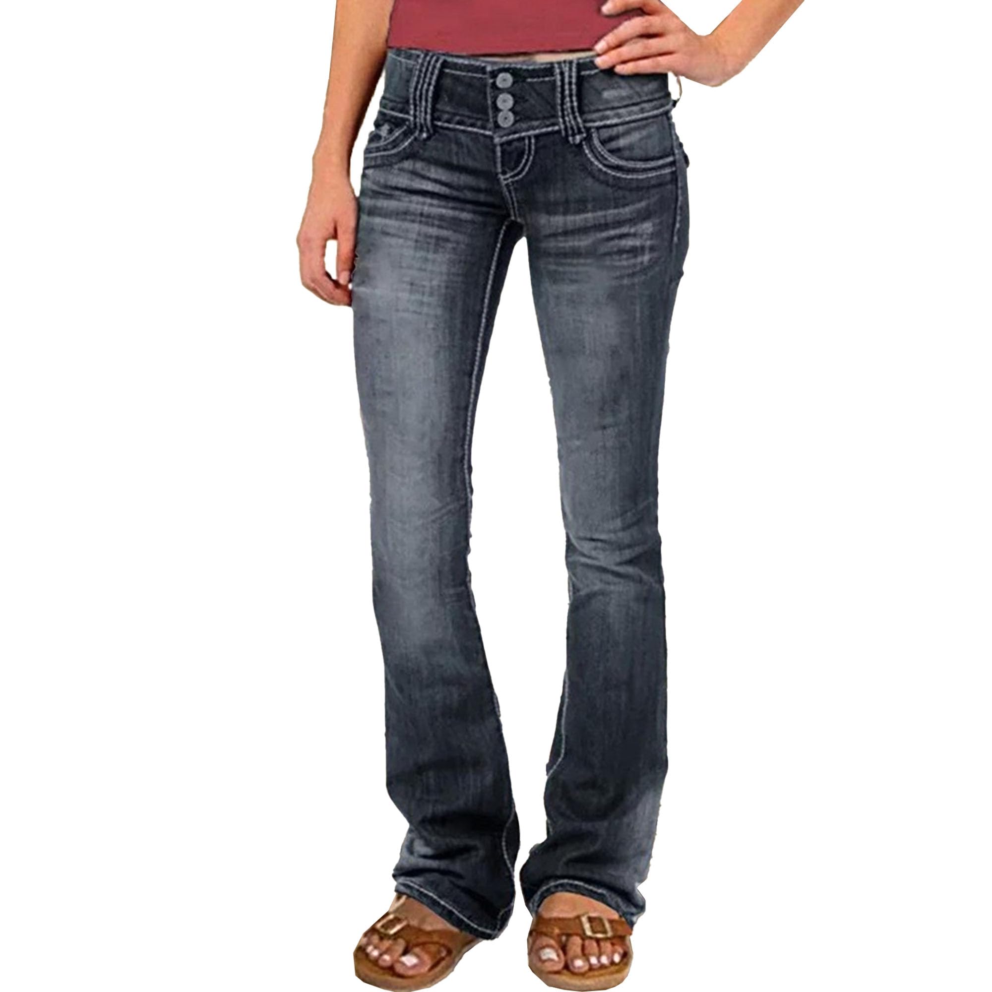 JEShifangjiusu Jeans da donna alla moda a vita alta per il controllo della pancia, jeans bootcut svasati