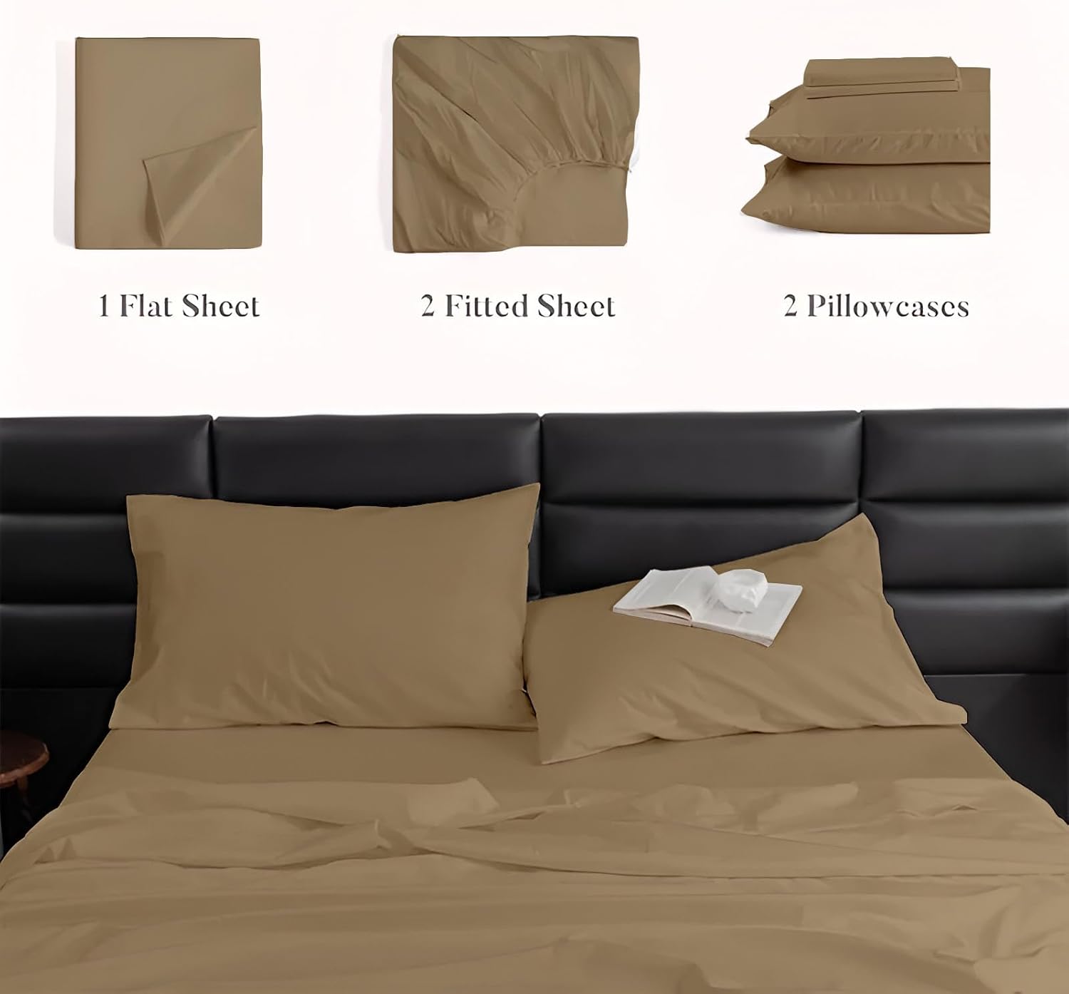 SKY BEDDINGS 100% Cotton Split California King Sheets - 400 Thread Count Sateen Weave, 5 Piece Split Cal King Sheets Sets for Adjustable Bed with 15" Deep Pockets, Cooling Sheets - Taupe